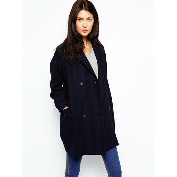 Anthropologie Jackets & Blazers - New Just Female August Checked Navy Oversized Double Breasted Button Coat $331